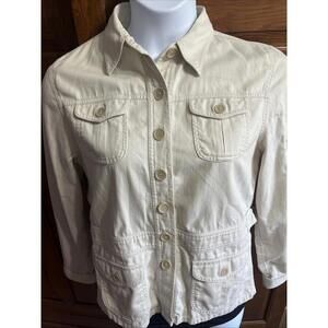 Jones New York Sport‎ Fall Jacket Large Off White Cream Button Up With Pockets
